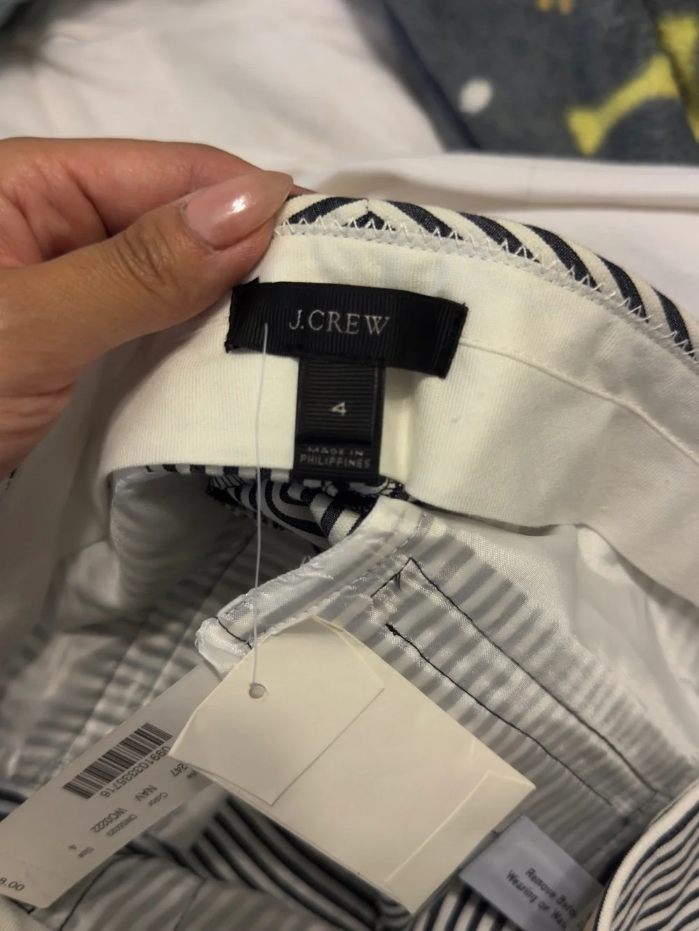 J. Crew Slim Stripe Cotton Chinos in Navy & White